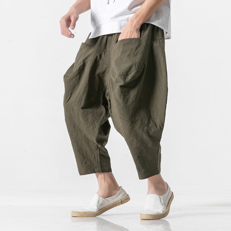 Men's Loose-fit Cotton-linen Wide-leg Pants