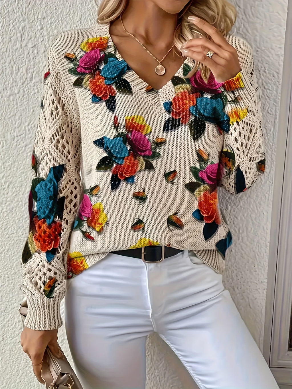 Women's Elegant Bohemian Floral V-neck Long Sleeve Top