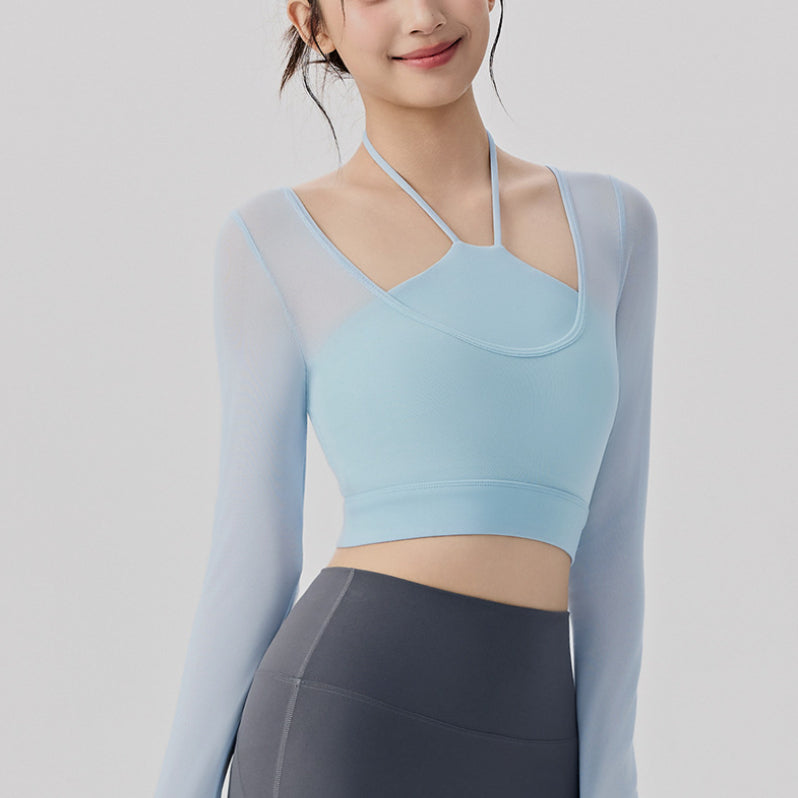Women's Mesh Long-Sleeve Yoga Top With Built-In Sports Bra