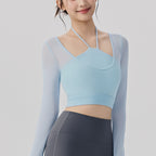 Women's Mesh Long-Sleeve Yoga Top With Built-In Sports Bra