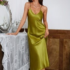Women's Mid Length Backless Ice-Silk Slip Nightgown
