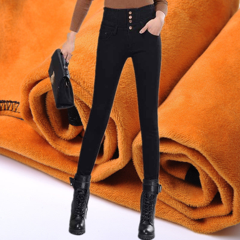 Women's High Waist Fleece Jeans