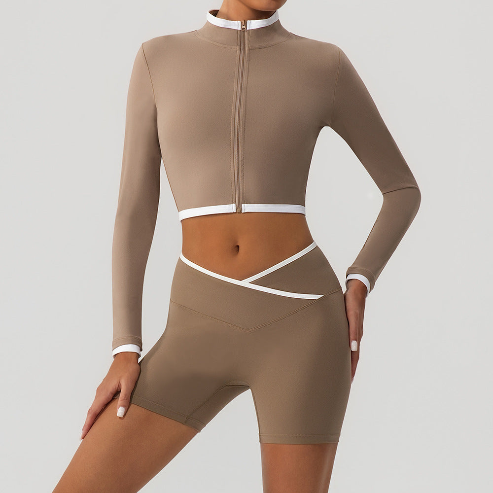 Women's Hip-Lifting Yoga Jacket And Shorts Set