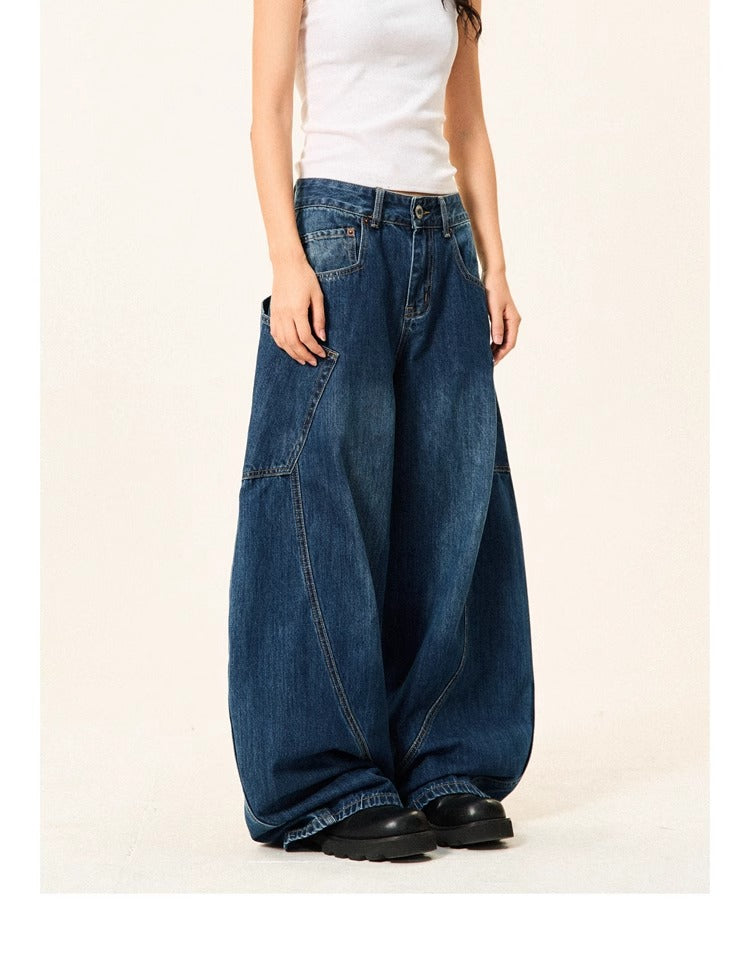 Women's Loose Wide-leg Baggy Jeans With Large Pockets Machete