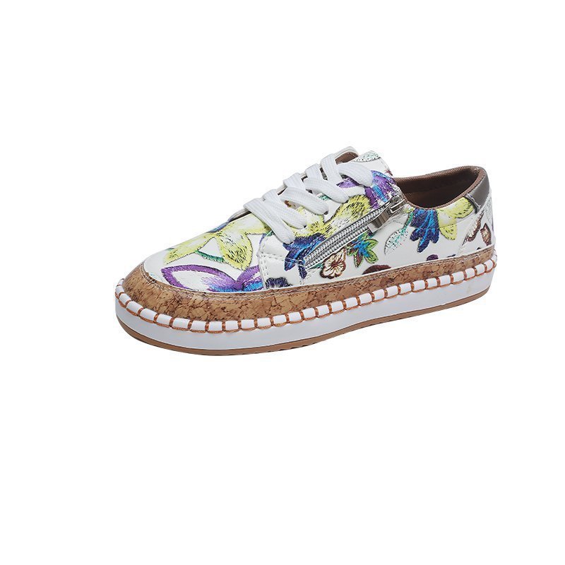 Women's Side Zipped Flower Sneakers
