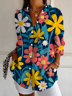Women's Elegant Floral Print Long-Sleeve Shirt
