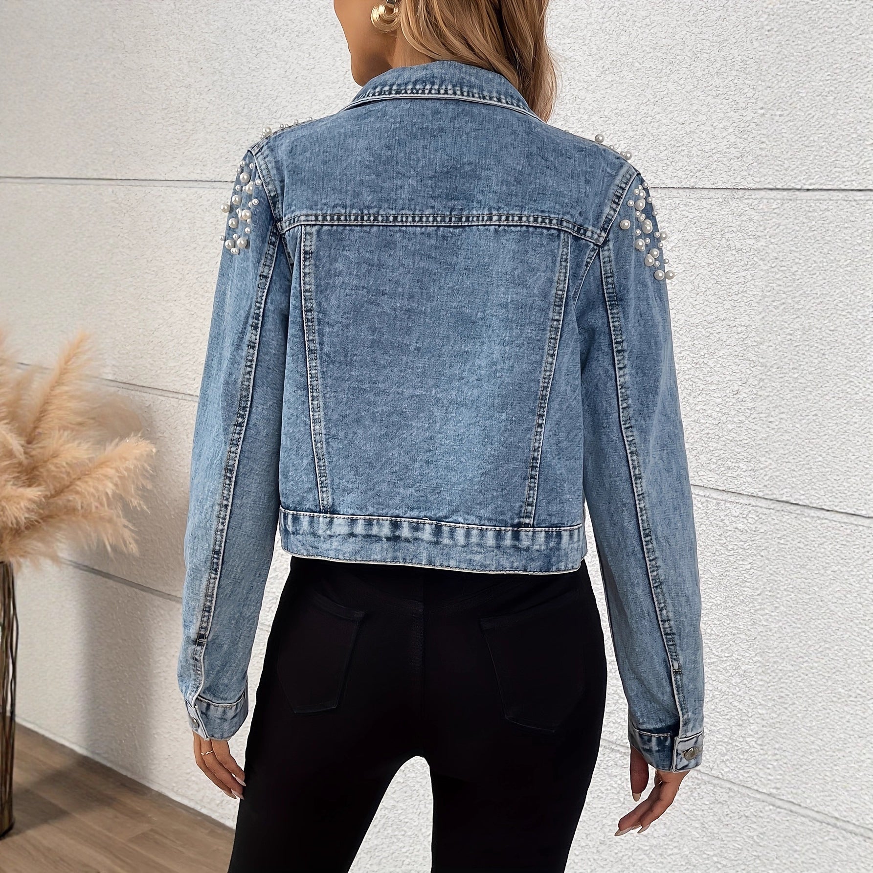 Women's Short Pearl Denim Jacket