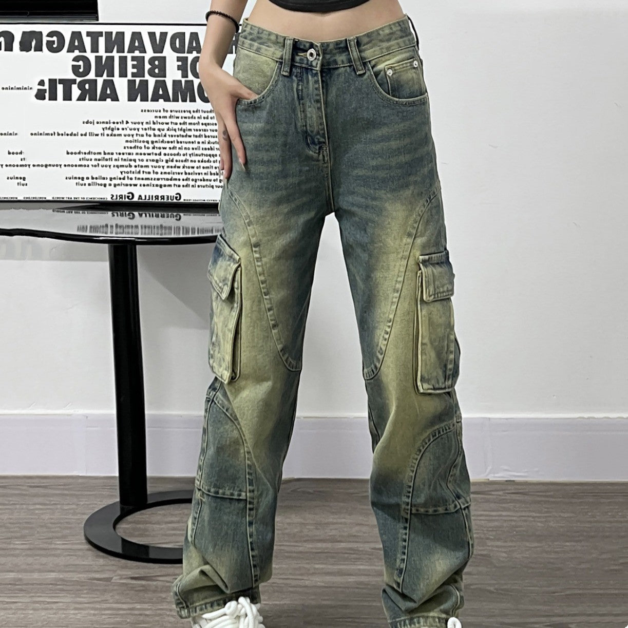 Women's Deconstructed Washed Jeans