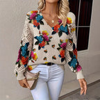 Women's Elegant Bohemian Floral V-neck Long Sleeve Top
