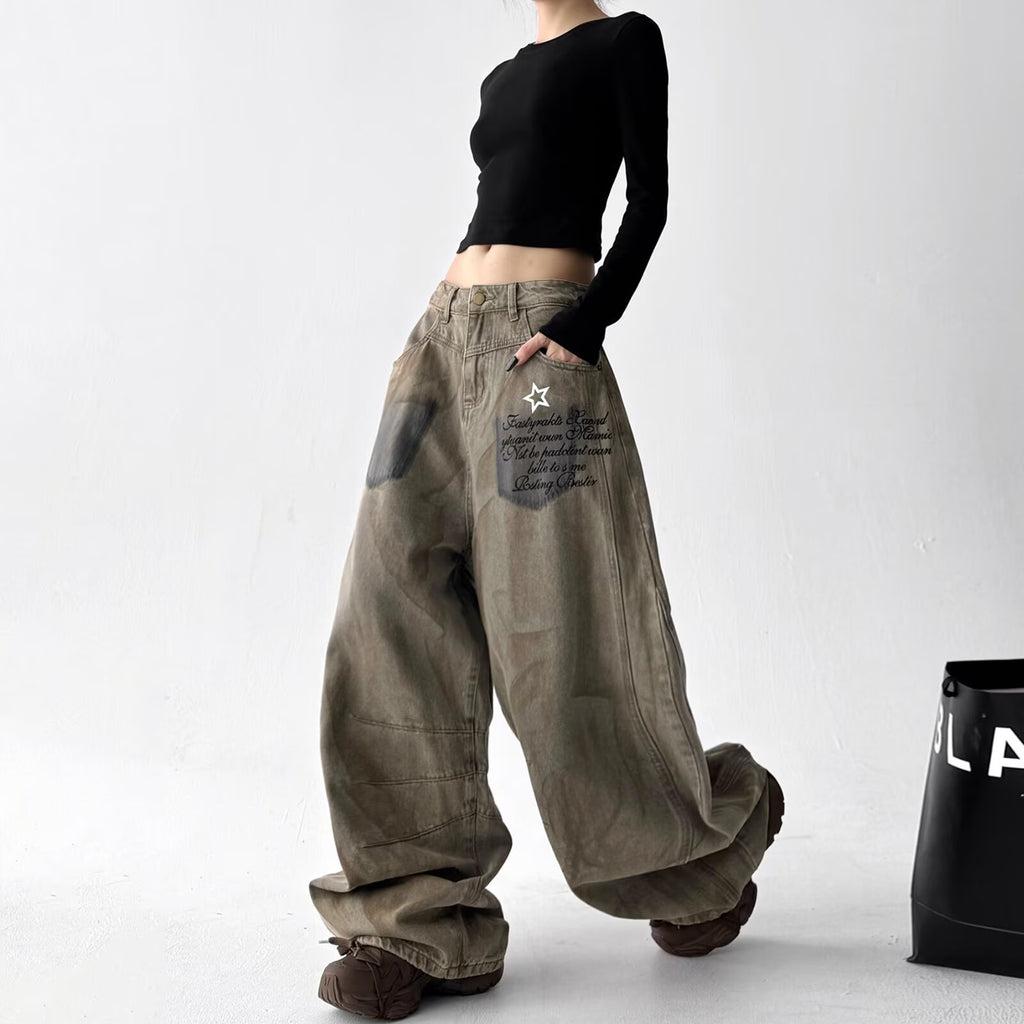 Women's Hip-Hop Loose-fit Wide-leg Curved Hem Jeans