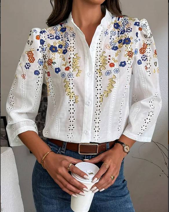Women's Floral Spring Retro-Printed Shirt