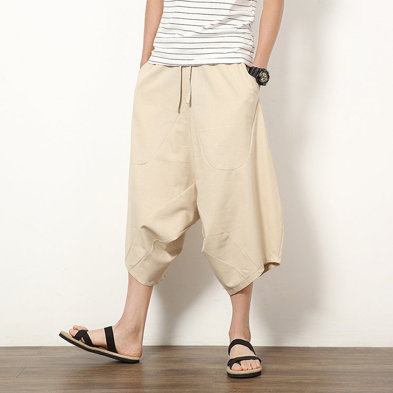Men's Retro Solid Color Cotton And Linen Lantern Pants
