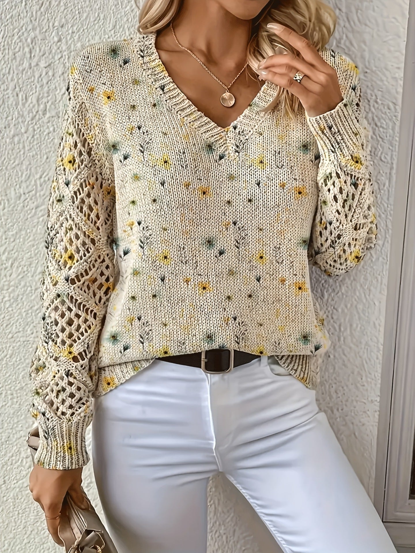 Women's Elegant Bohemian Floral V-neck Long Sleeve Top