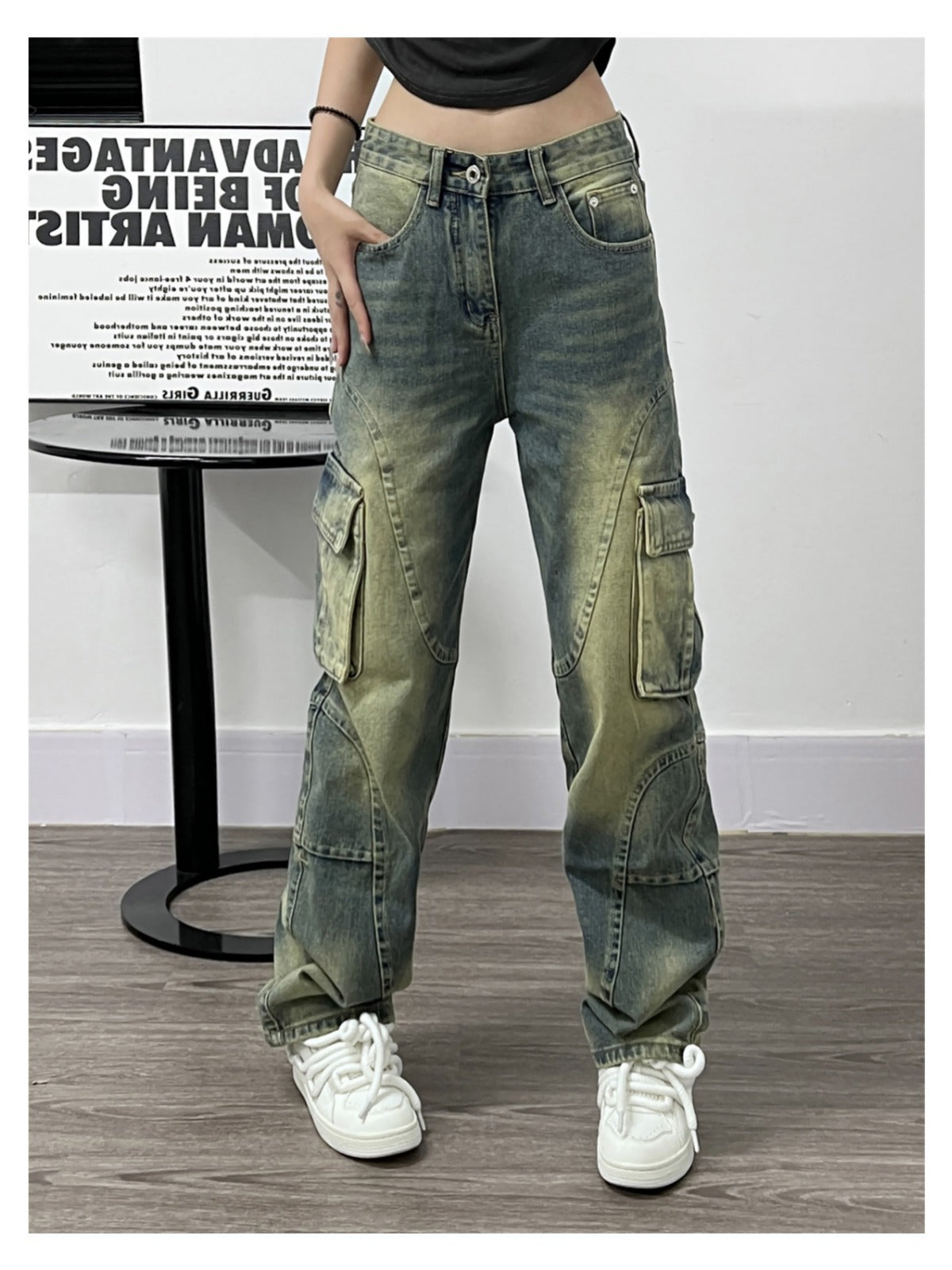 Women's Deconstructed Washed Jeans