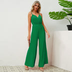Women's V-neck Suspender Pleated Jumpsuit