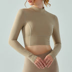 Women's High Neck Long Sleeve Open Back Athletic Top