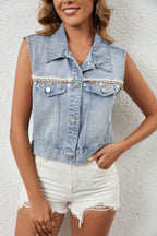 Women's Single Breasted Tassel Denim Short Vest