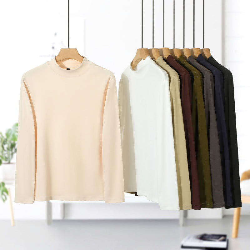 Men's Solid Color Threaded Velvet High Neck T-shirt