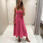 Women's Solid Color High Waist Pleated Dress