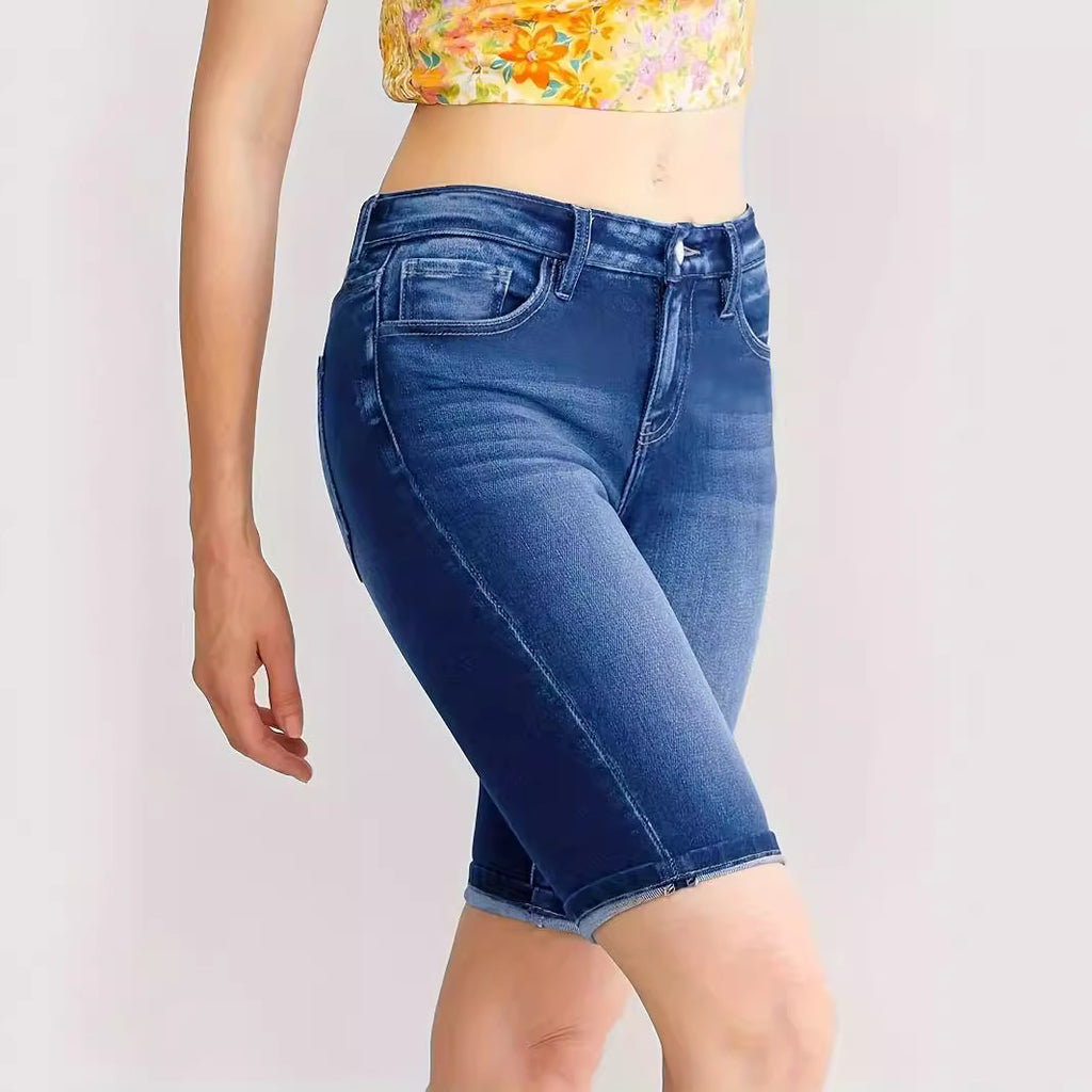 Women's Slim-Fit Buttoned Denim Shorts