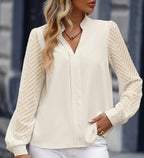 Women's Laced Long-sleeved V-neck Chiffon Top