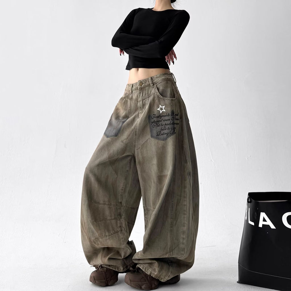 Women's Hip-Hop Loose-fit Wide-leg Curved Hem Jeans