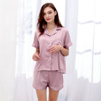 Women's Short-Sleeve Imitation Silk Lapel Pajama Set