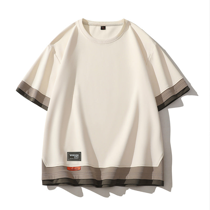 Japanese Color Matching Stitching Fake Three-piece Short Sleeve