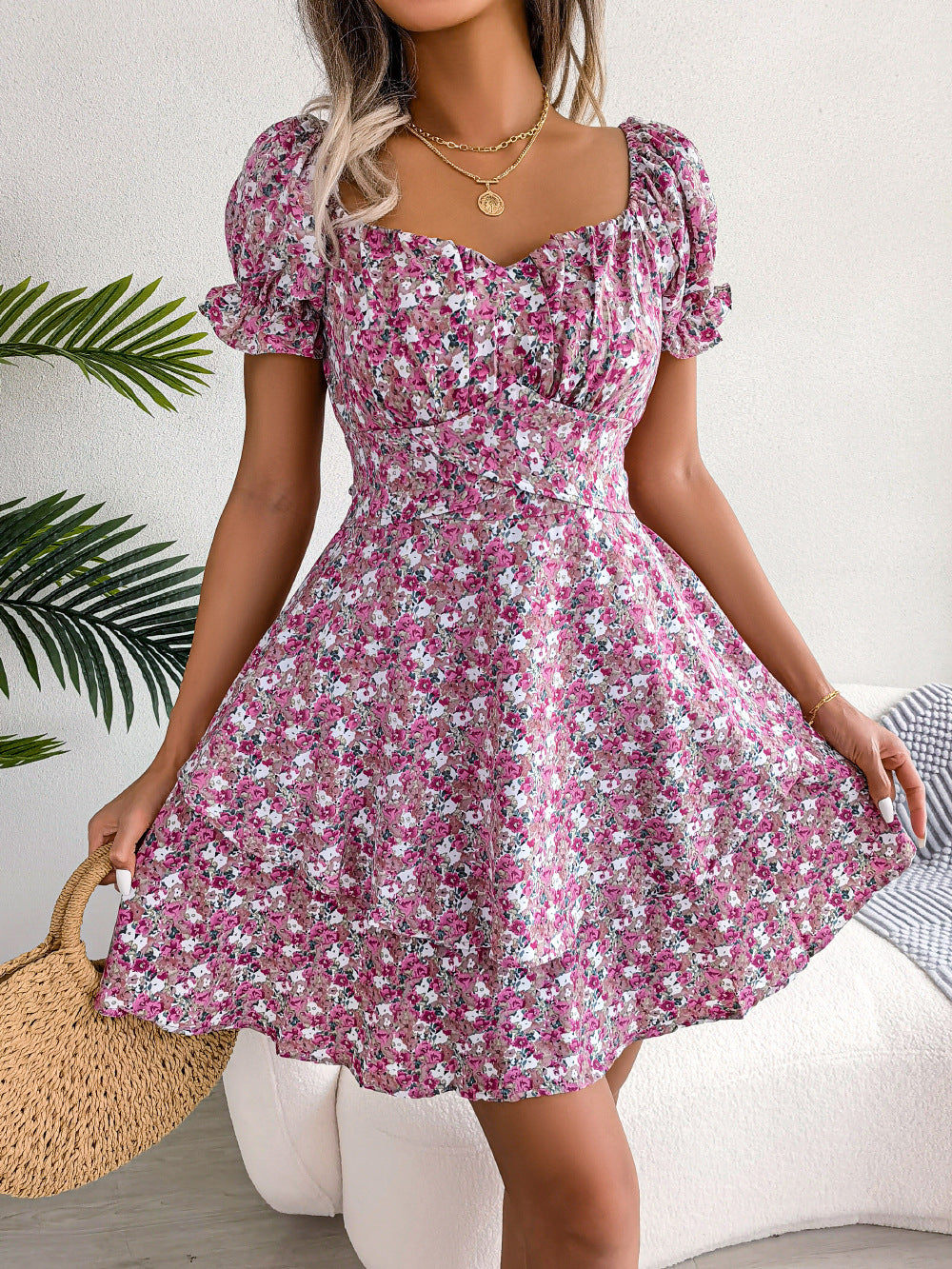 Women's Ruffled Floral Mini Dress