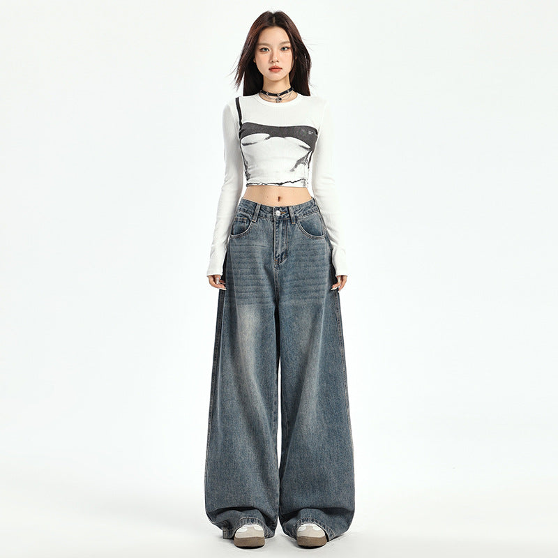 Women's American-style Retro Loose Wide-leg Jeans