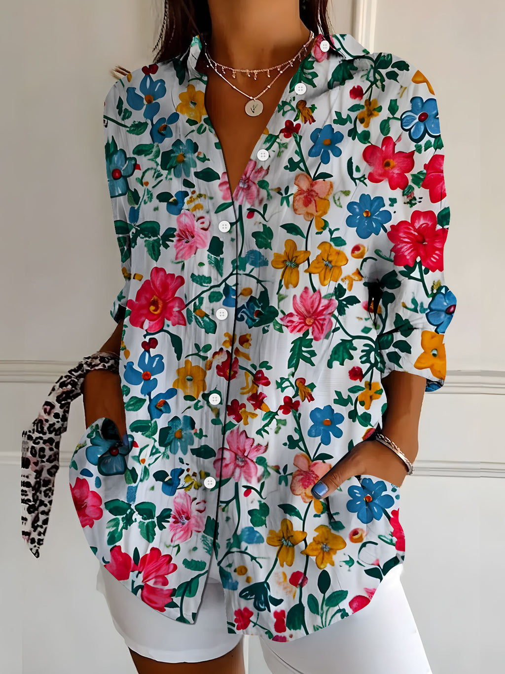 Women's Botanical Print Long Sleeve Shirt