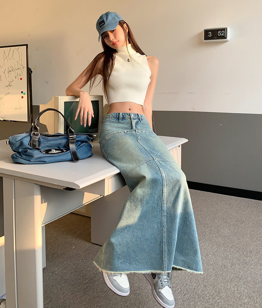 Women's Faded Denim Skirt