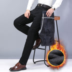 Men's Fleece Lined Thickened Black Jeans