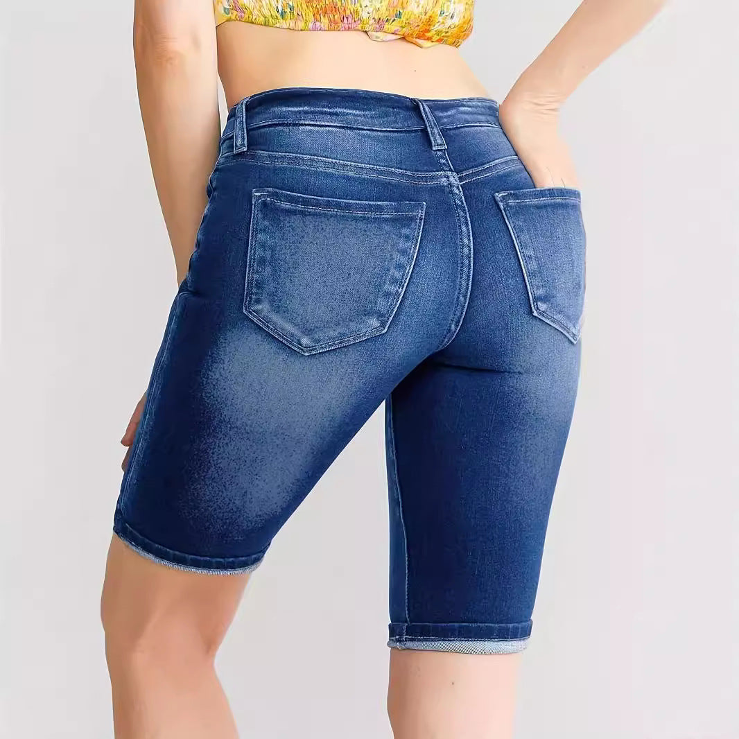 Women's Slim-Fit Buttoned Denim Shorts