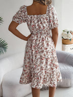 Women's Floral Square-Collar Ruffled Dress