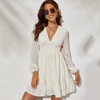 Women's Elegant High-Waisted Net-Sleeved Dress