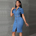 Women's Mid-Length Retro Buttoned Denim Dress