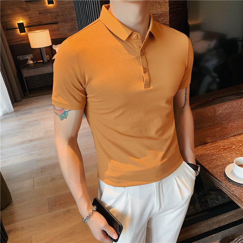 Men's Solid Color Short Sleeve Polo T-Shirt
