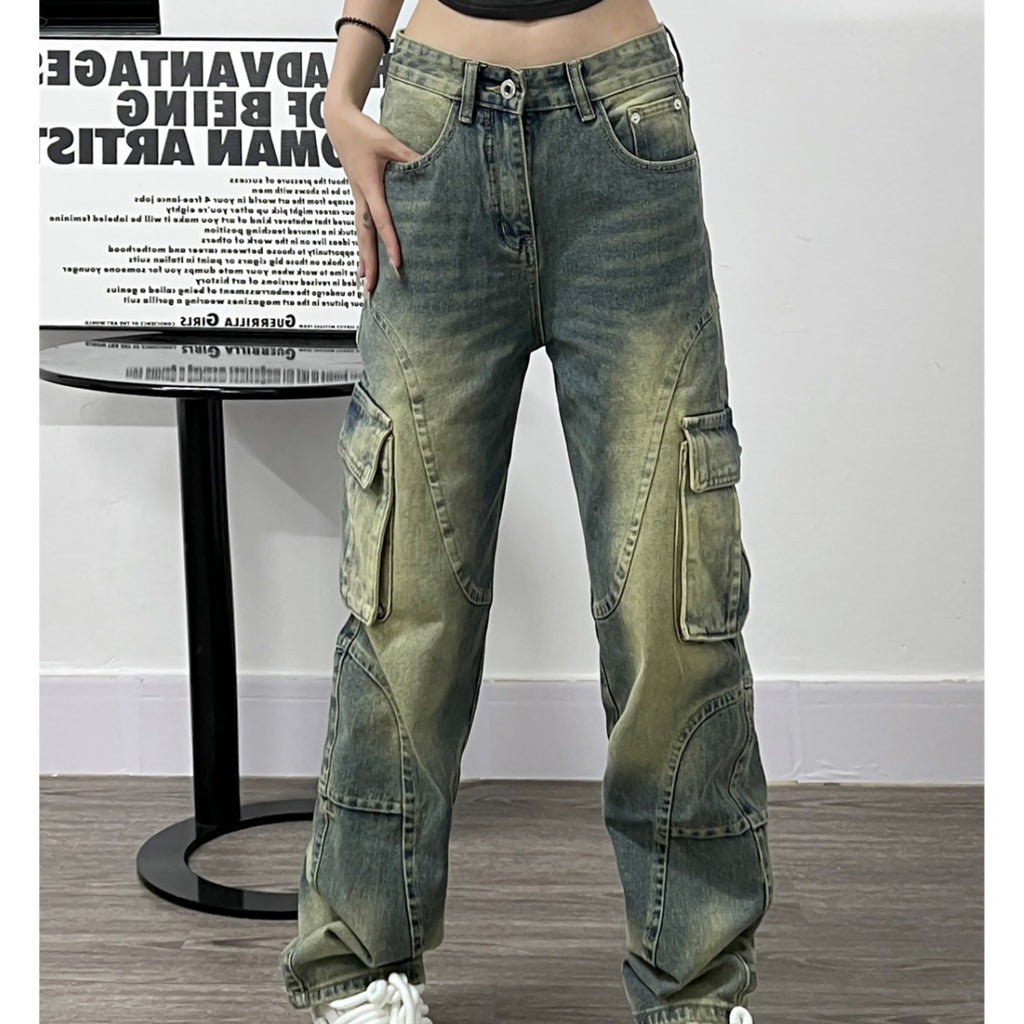 Women's Deconstructed Washed Jeans