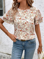 Women's Round Neck Petal Sleeve Top