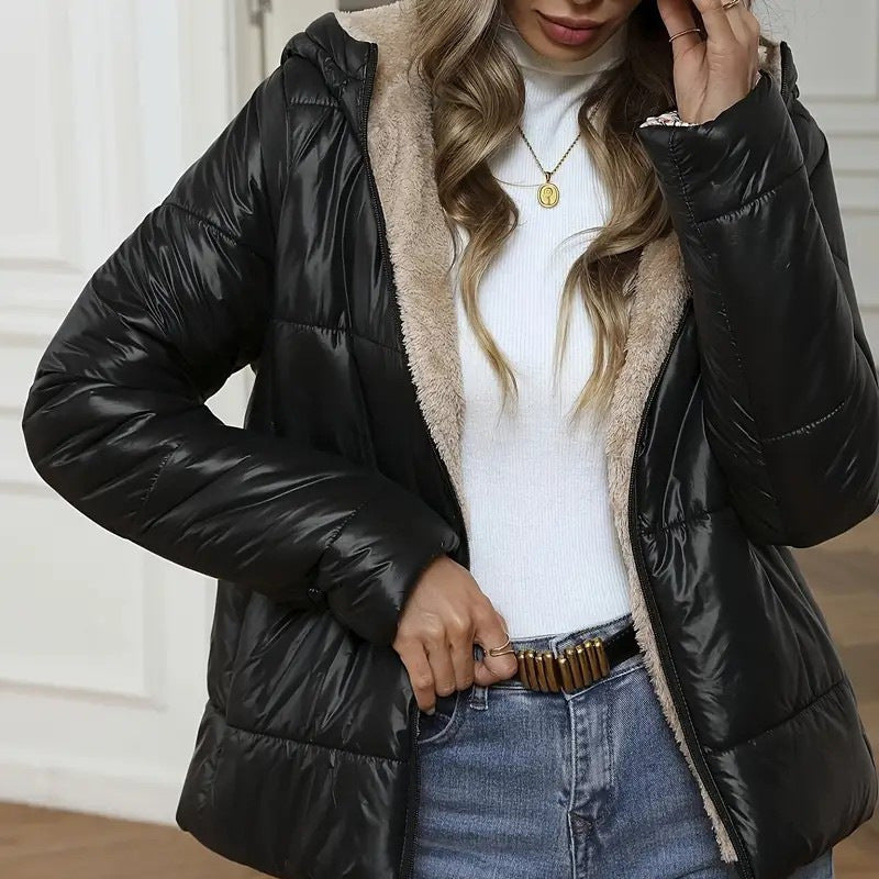 Women's Brushed And Quilted Hooded Cotton-padded Coat