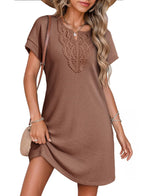 Women's Laced V-Neck Short-Sleeve Dress