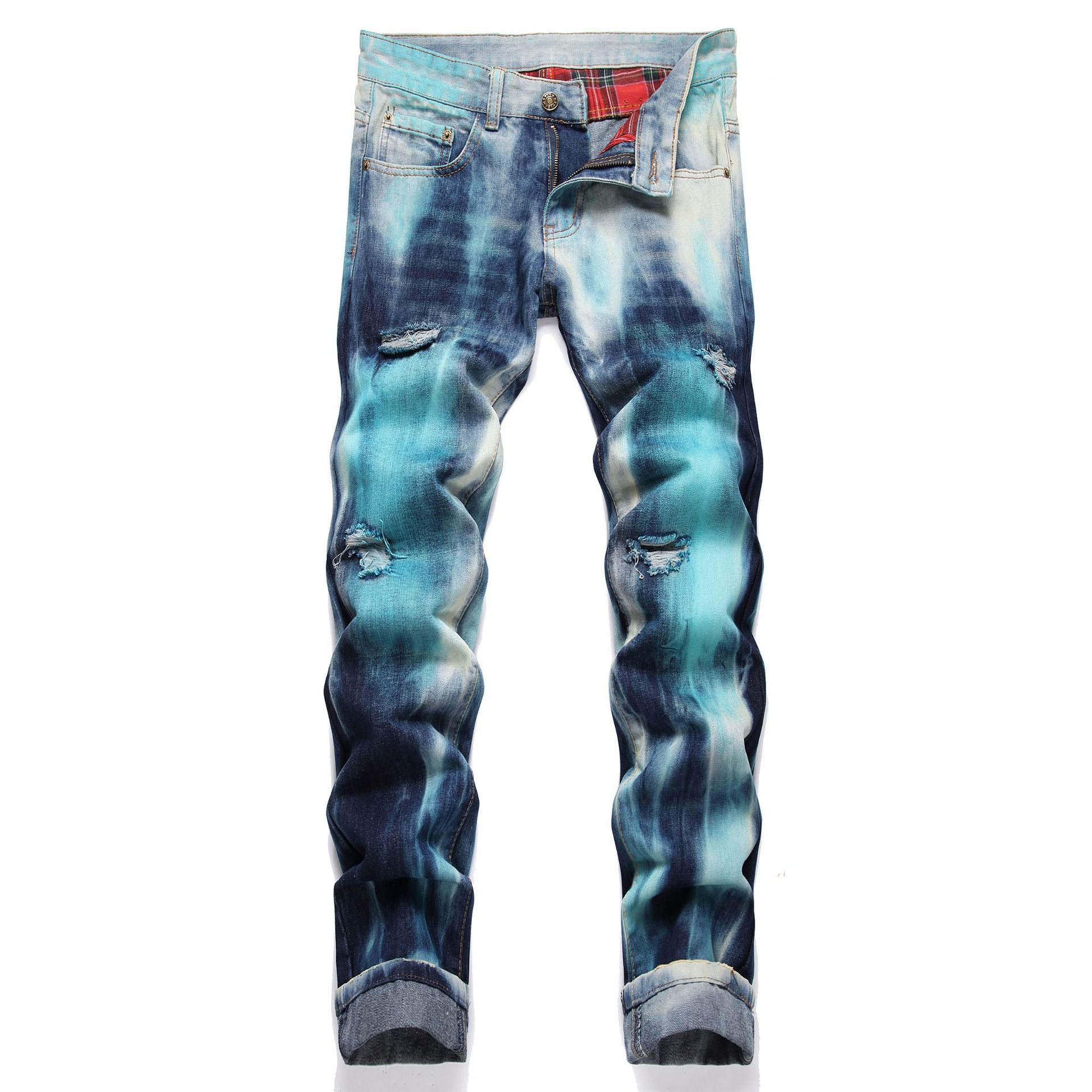 Men's Colored Ripped Patchwork Jeans