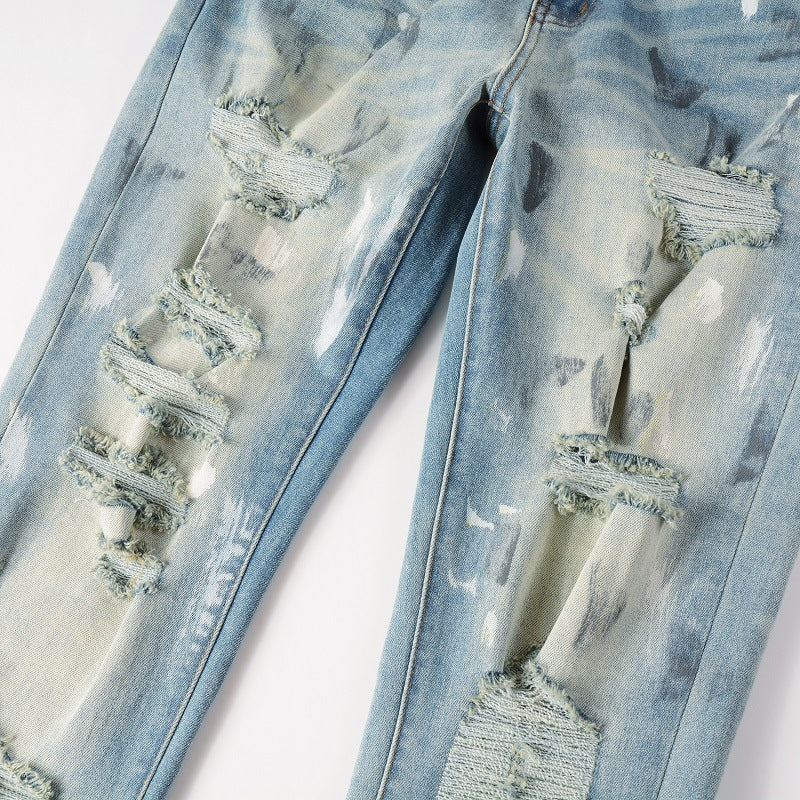 Men's Vintage Paint Splatter Ripped Jeans