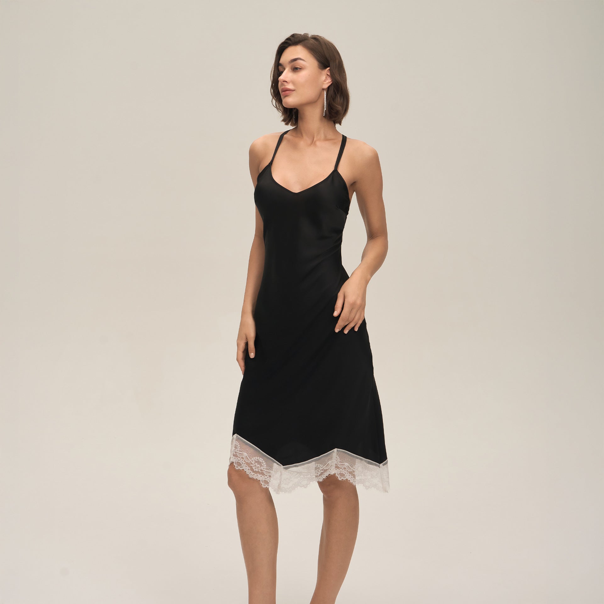 Women's Solid-Color Satin Lace Backless Camisole Pajamas