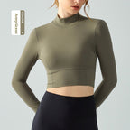 Women's High Neck Long Sleeve Open Back Athletic Top