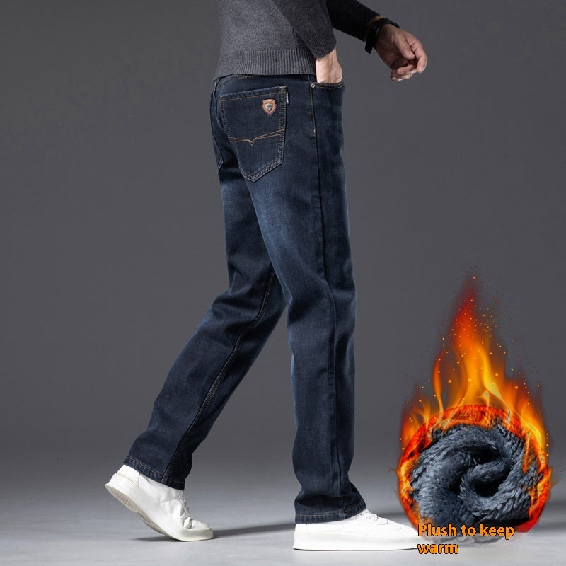 Men's Fleece-lined Loose Straight Cut Jeans