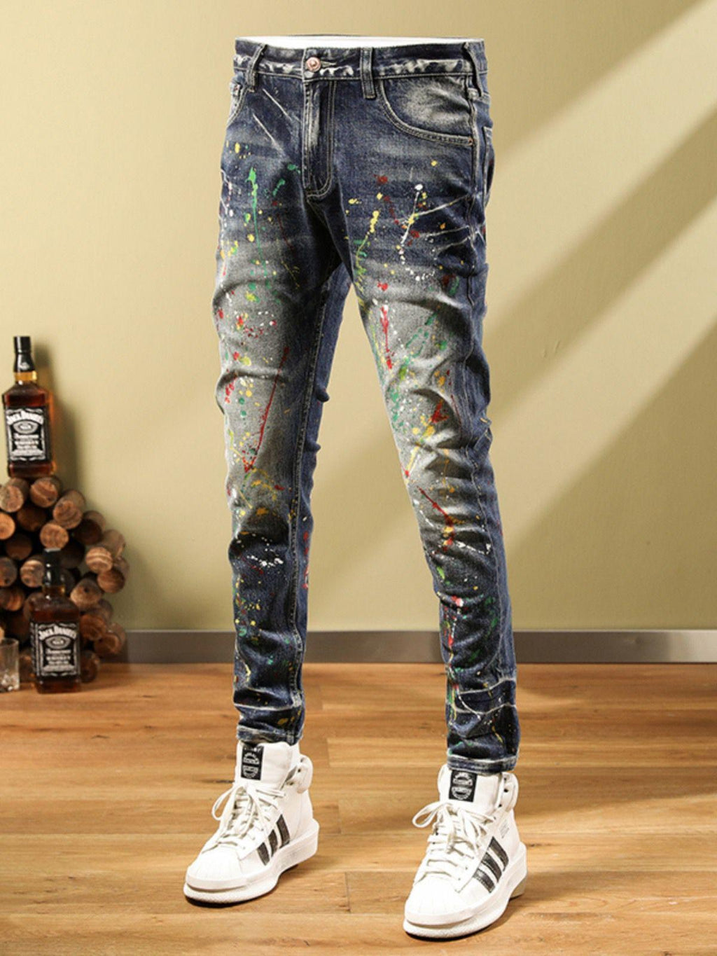 Men's Slim Fit Skinny Retro Splash-ink Paint Jeans