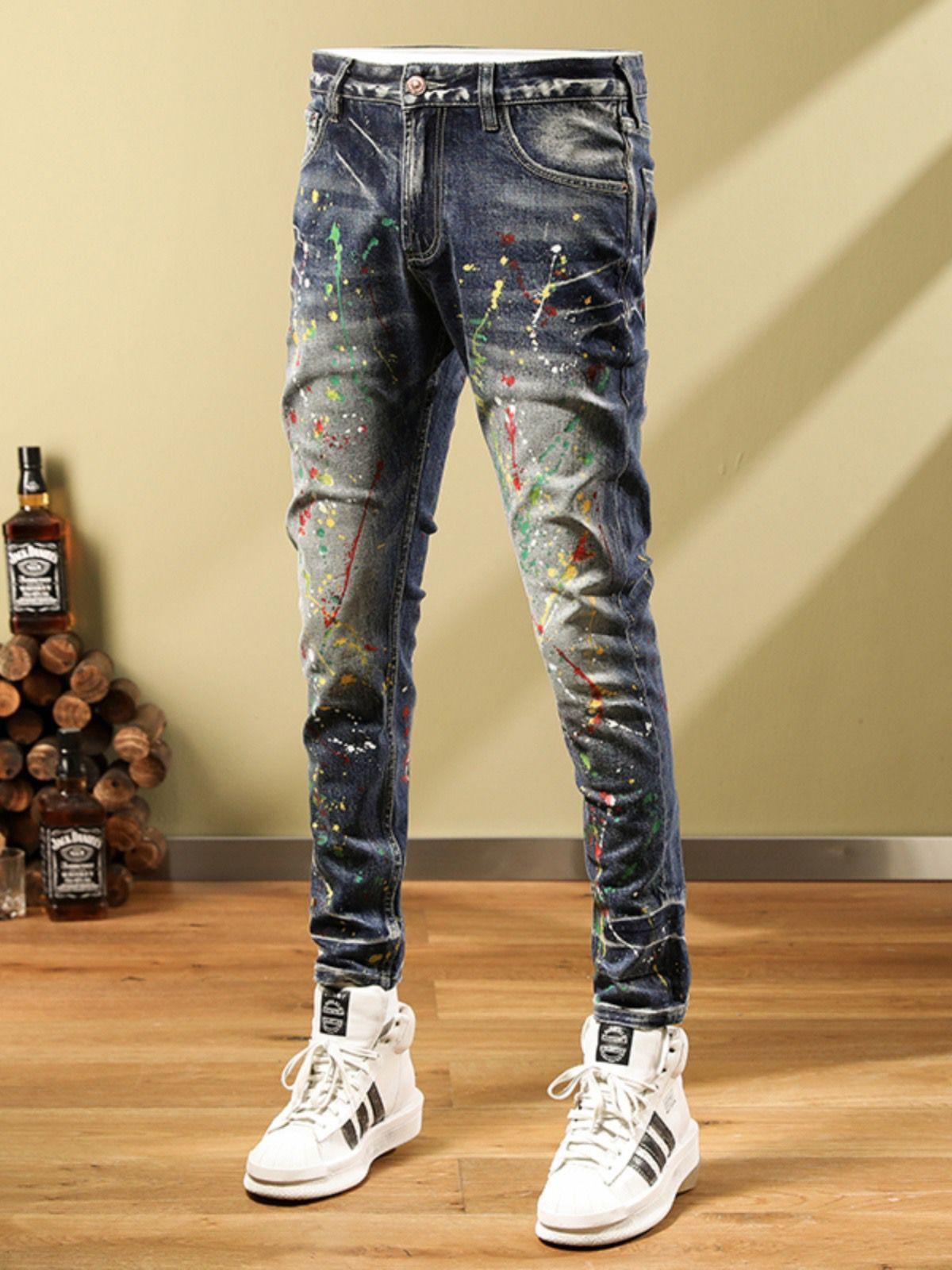 Men's Slim Fit Skinny Retro Splash-ink Paint Jeans