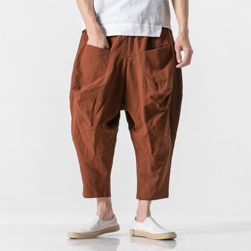 Men's Loose-fit Cotton-linen Wide-leg Pants
